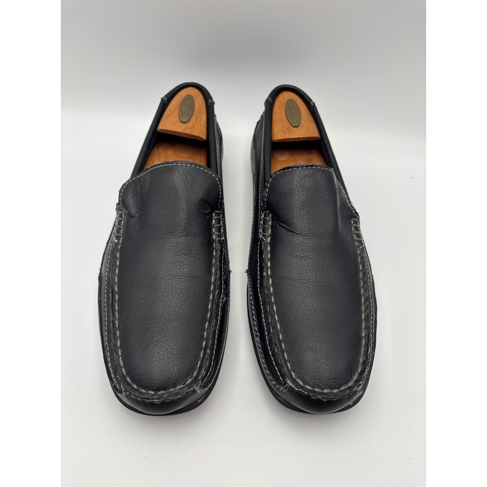 Tommy Hilfiger Mens Black Pebbled Leather Driving Loafers Moc Toe Shoes